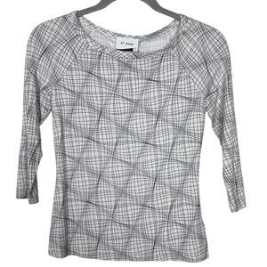 St. John Black and White Fitted 3/4 Sleeve Blouse Size XS